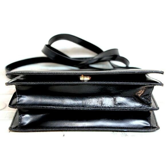 CRISTIAN Italy BLACK SMOOTH GENUINE LEATHER FLAP SHOULDER BAG CROSSBODY CLUTCH - Picture 6 of 12